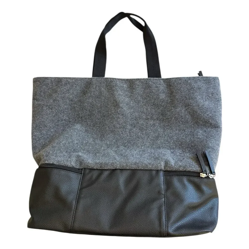 Dress Shoe Warehouse Felted Tote Bag Gray Black Travel‎ Shoulder Minimal Large
